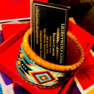 Hand Made Shawn Carter Native American Faceted seed bead leather bracelet
